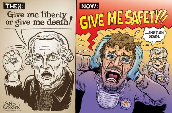 Freiheit oder tödliche Illusion von Sicherheit - © 2020 Ben Garrison / grrrgraphics.com Freiheit oder Illusion von Sicherheit